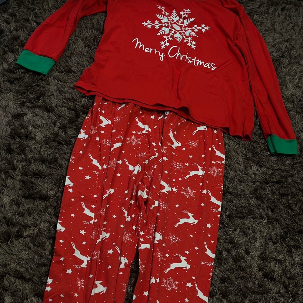 Red Christmas Pajama Set with Reindeer Design